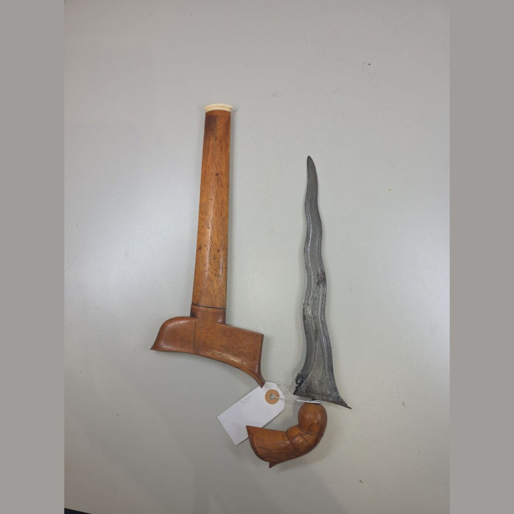 19th Century Indonesian Javanese Kris (Keris) with Carved Wooden Hilt and Warangka