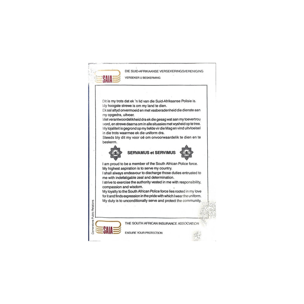 South African Police (SAP) Occurrence Book / Pocket Notebook Cover