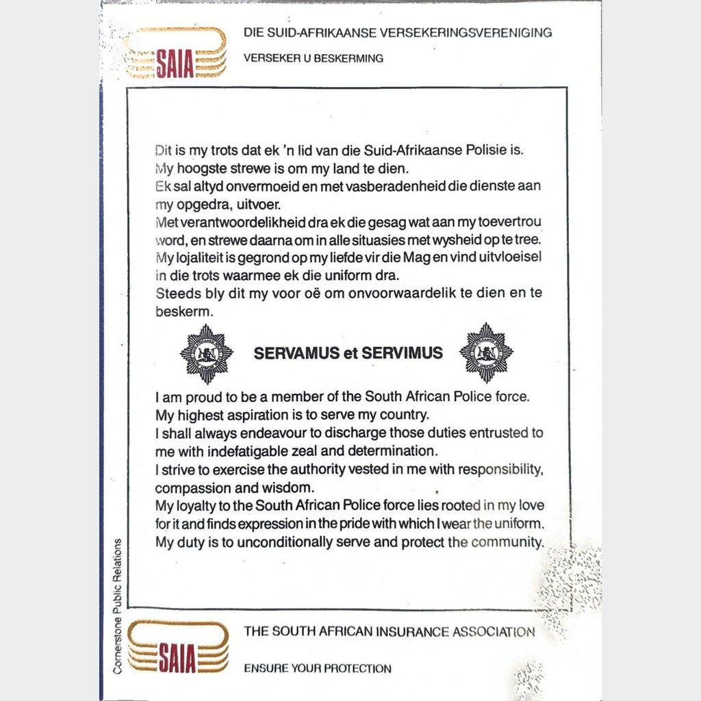 South African Police (SAP) Occurrence Book / Pocket Notebook Cover