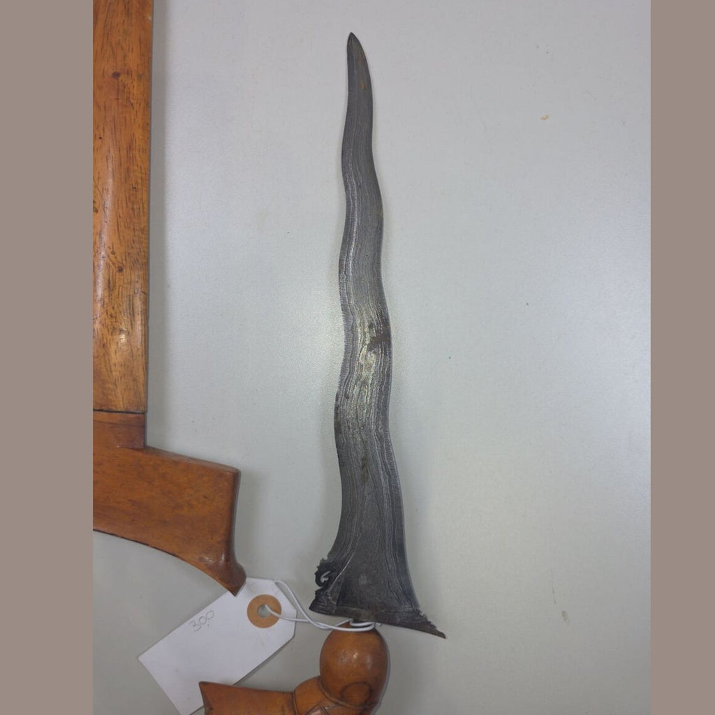 19th Century Indonesian Javanese Kris (Keris) with Carved Wooden Hilt and Warangka