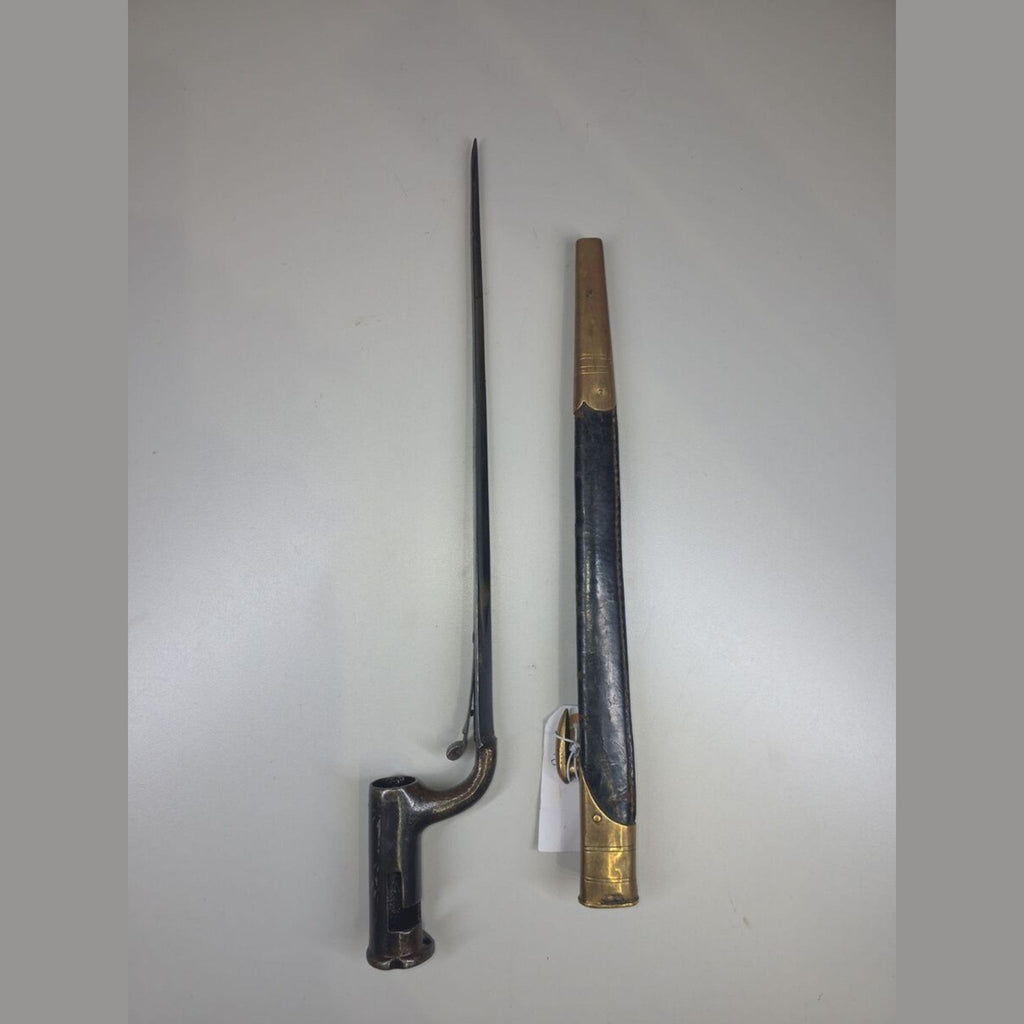 1842 Pattern British Socket Bayonet with Hanoverian Catch and Brass-Mounted Scabbard