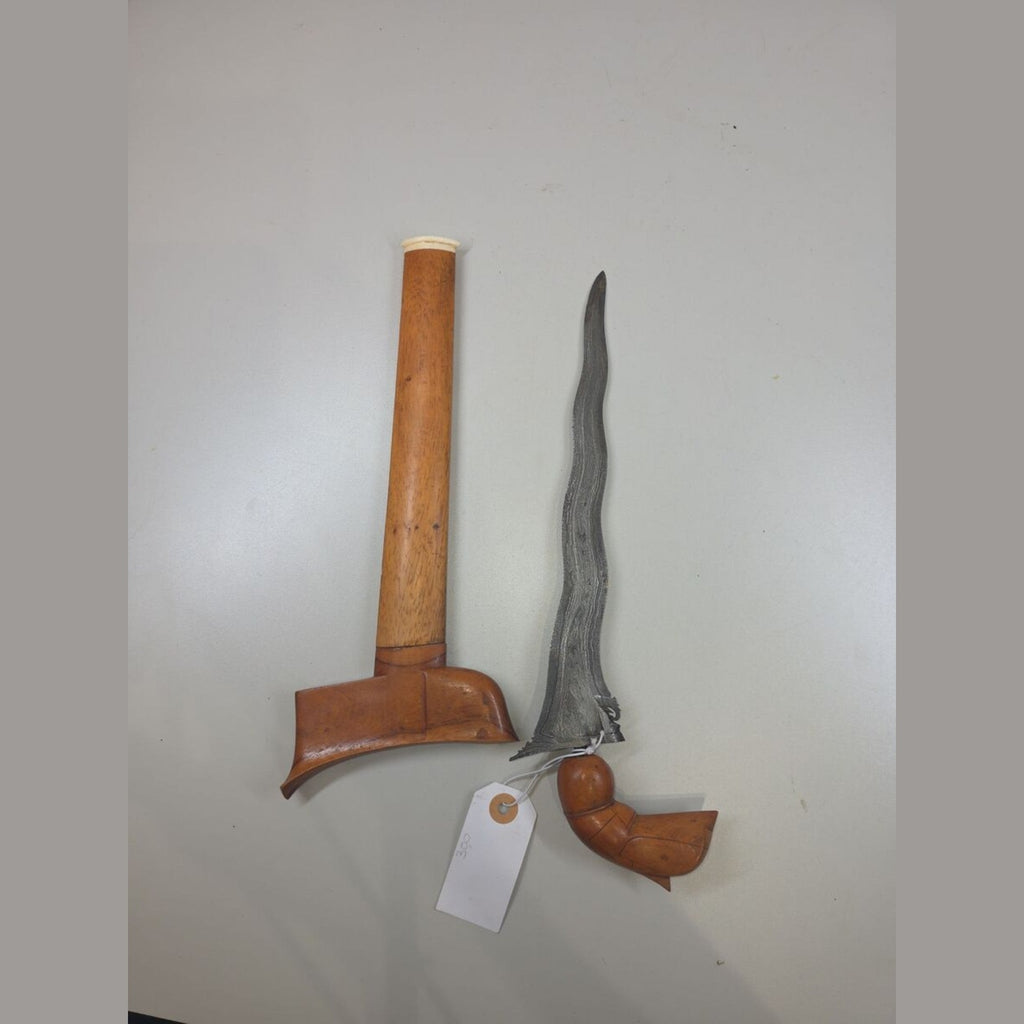 19th Century Indonesian Javanese Kris (Keris) with Carved Wooden Hilt and Warangka